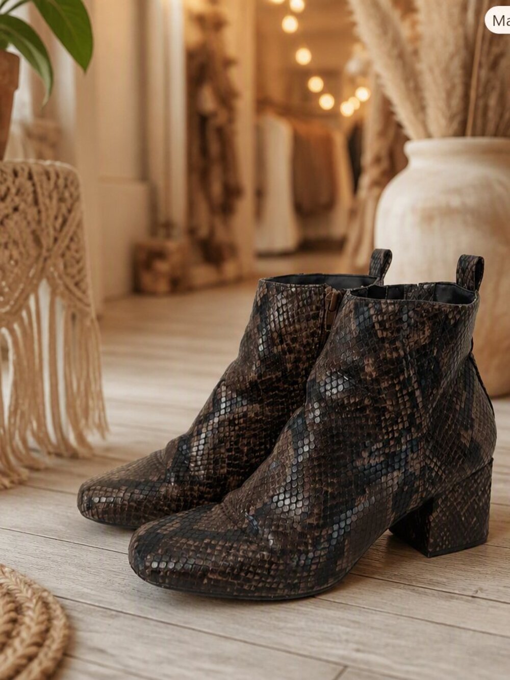 Time and Tru Snake Print Booties With Memory Foam Size 8